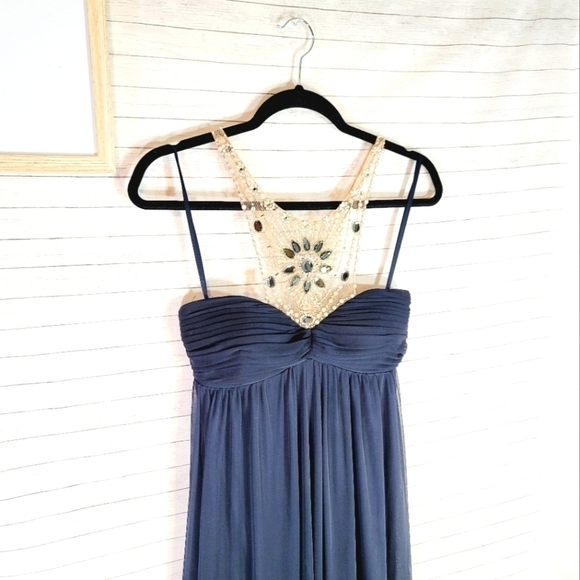 ADRIANNA PAPELL COLLECTION BEADED HALTER MAXI DRESS, SZ 10 - Picture 5 of 16